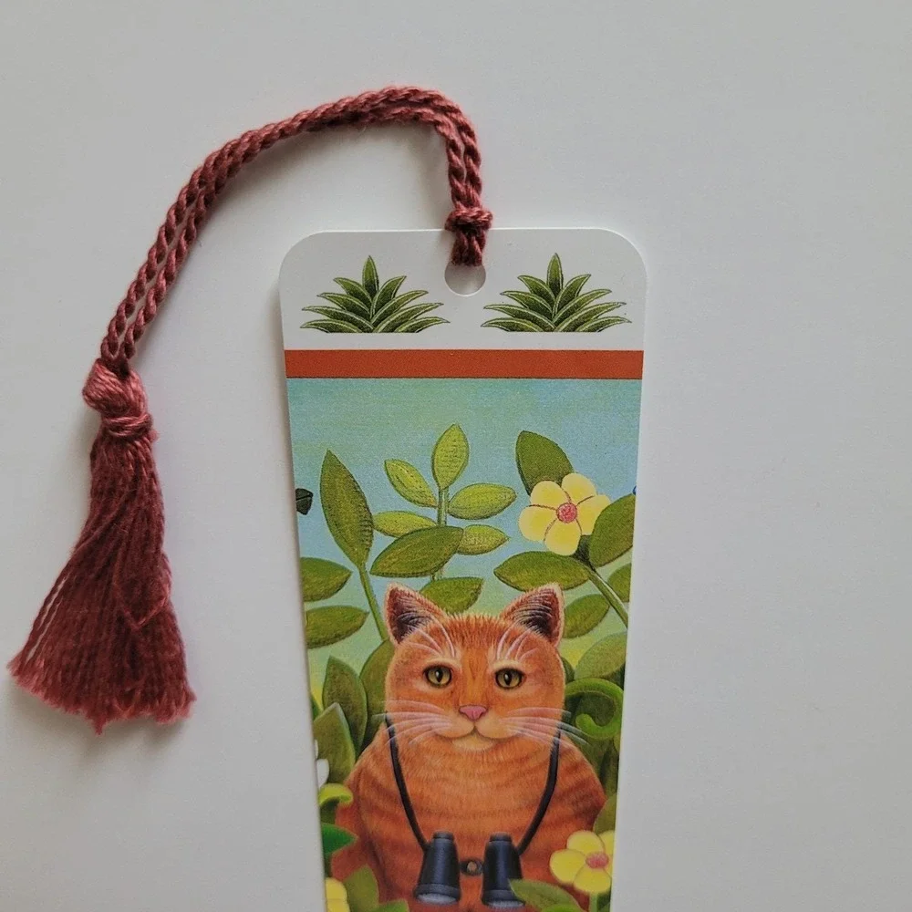 Vintage 90s Birdwatching Cat Bookmark, Elizabeth King Brownd, Artworks 1993 EB02